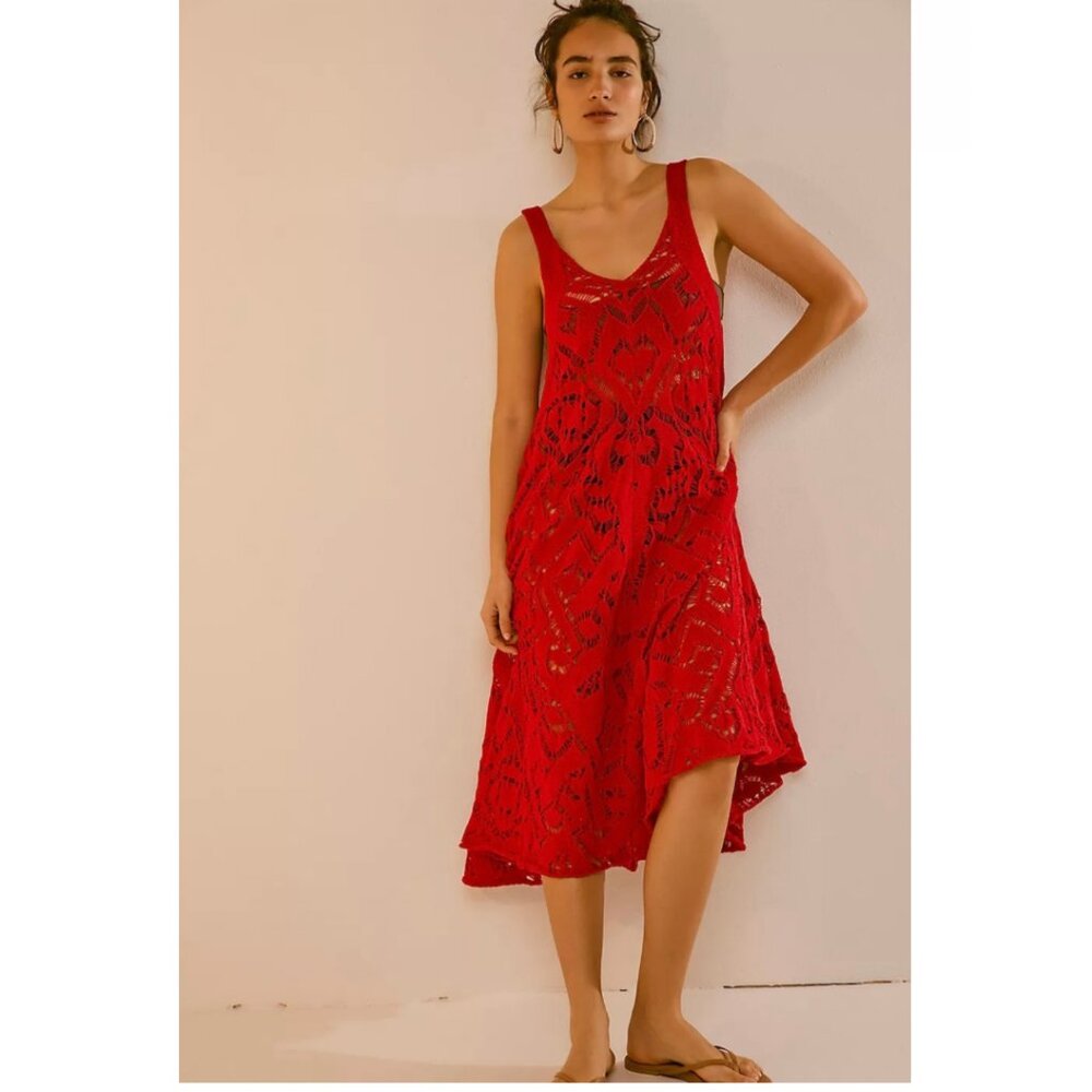 Free People Bianca Fauxchet Midi in Barbados Cherry MEDIUM NWT